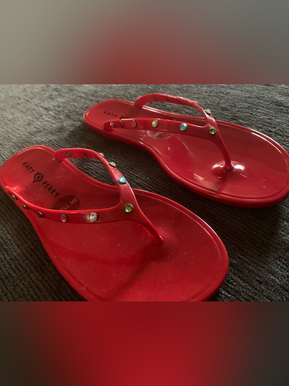 Katy Perry Collections Red Jelly Sandals with Multicolored Gems